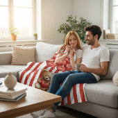 personalized valentines red striped bear  フリースブランケット