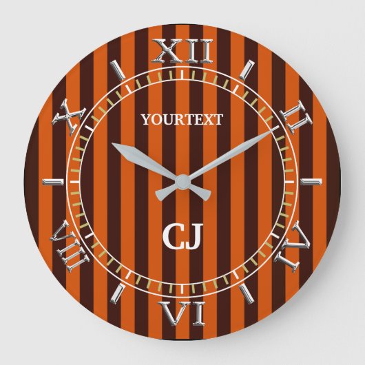 Personalized Vertical Orange Stripes Dial on a ラージ壁時計 (正面)