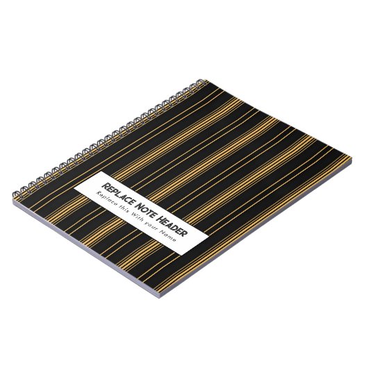 Personalized Vertical Stripe Black Gold ノートブック (左側)