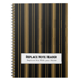 Personalized Vertical Stripe Black Gold ノートブック