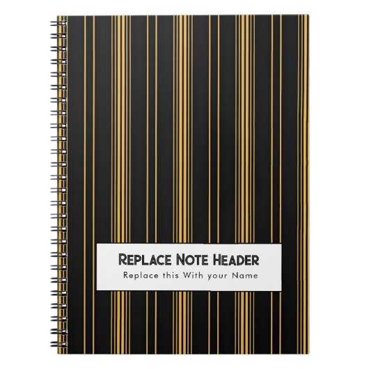 Personalized Vertical Stripe Black Gold ノートブック (正面)