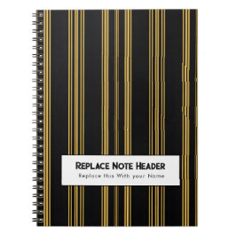 Personalized Vertical Stripe Black Gold ノートブック