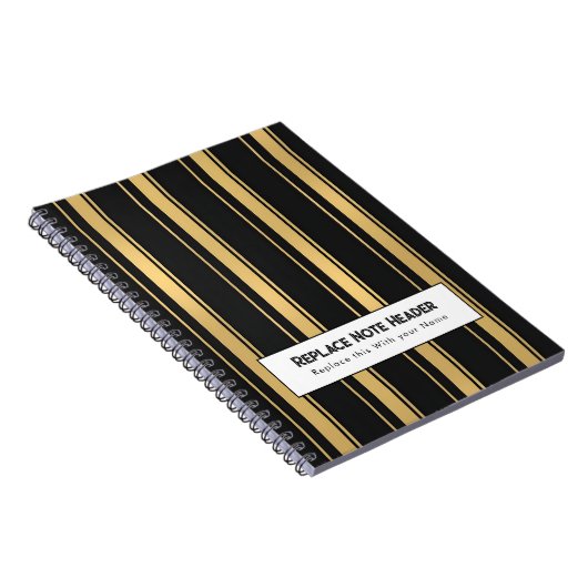 Personalized Vertical Stripe Black Gold ノートブック (右側)