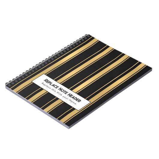 Personalized Vertical Stripe Black Gold ノートブック (左側)