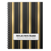 Personalized Vertical Stripe Black Gold ノートブック (正面)