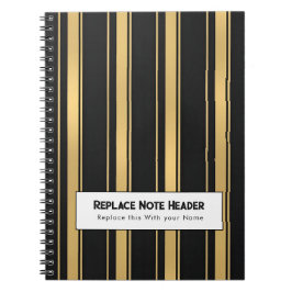 Personalized Vertical Stripe Black Gold ノートブック