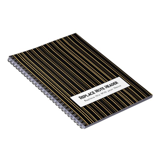 Personalized Vertical Stripe Black Gold ノートブック (右側)