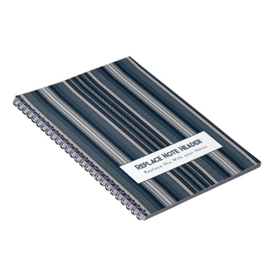 Personalized Vertical Stripe Blue Grey ノートブック (右側)