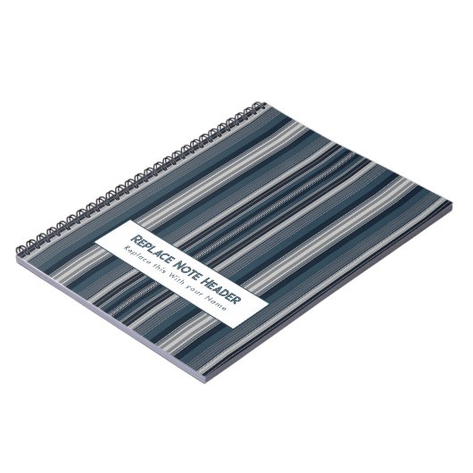 Personalized Vertical Stripe Blue Grey ノートブック (左側)