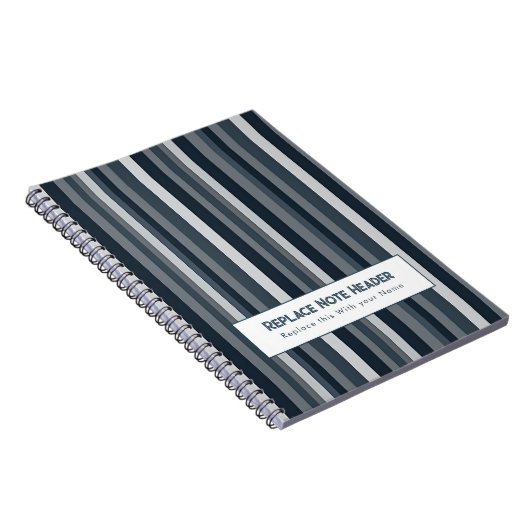 Personalized Vertical Stripe Blue Grey ノートブック (右側)