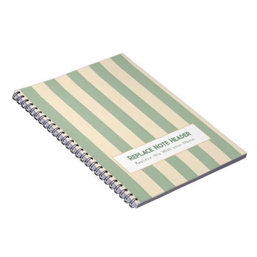 Personalized Vertical Stripe Green Cream ノートブック (右側)