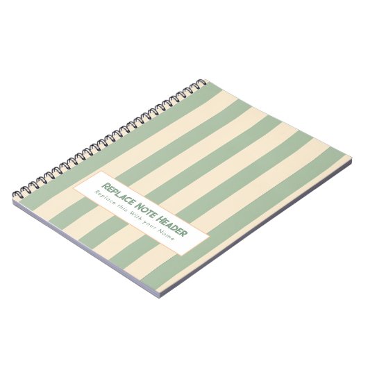 Personalized Vertical Stripe Green Cream ノートブック (左側)