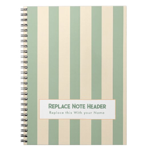 Personalized Vertical Stripe Green Cream ノートブック (正面)