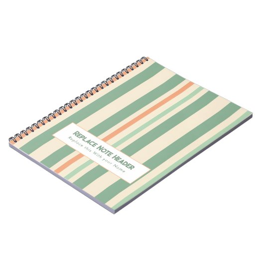 Personalized Vertical Stripe Green Orange ノートブック (左側)