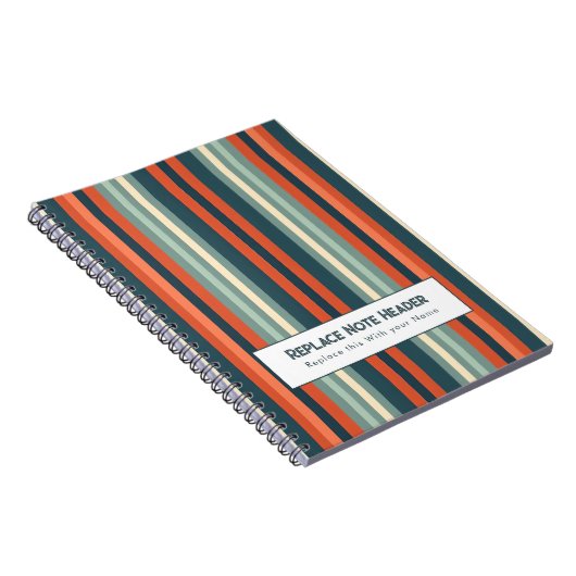 Personalized Vertical Stripe Teal Rust ノートブック (右側)