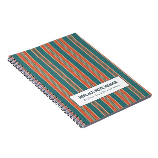 Personalized Vertical Stripe Teal Rust ノートブック (右側)