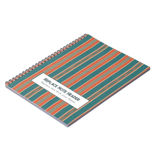 Personalized Vertical Stripe Teal Rust ノートブック (左側)