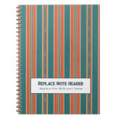 Personalized Vertical Stripe Teal Rust ノートブック (正面)