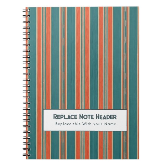 Personalized Vertical Stripe Teal Rust ノートブック (正面)