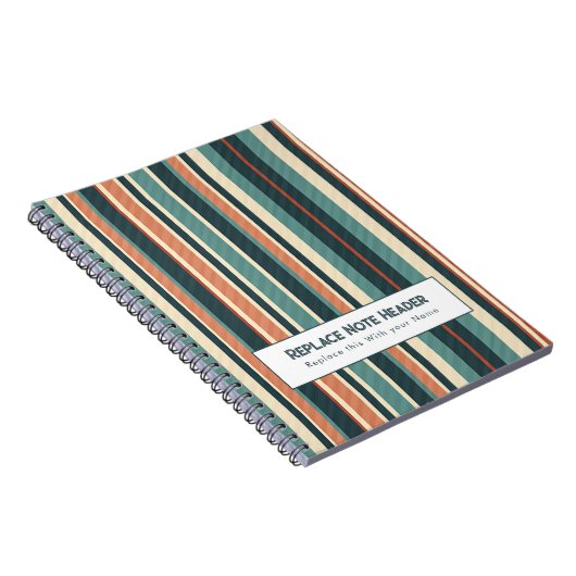 Personalized Vertical Stripe Teal Rust ノートブック (右側)