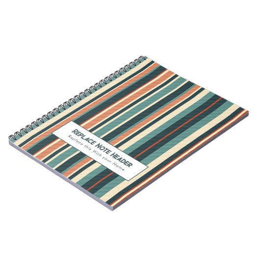 Personalized Vertical Stripe Teal Rust ノートブック (左側)