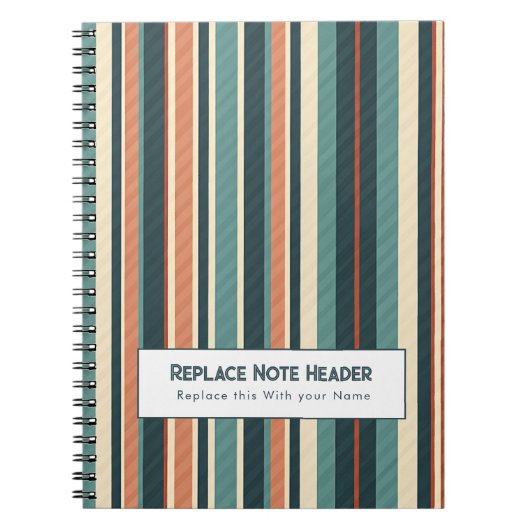 Personalized Vertical Stripe Teal Rust ノートブック (正面)