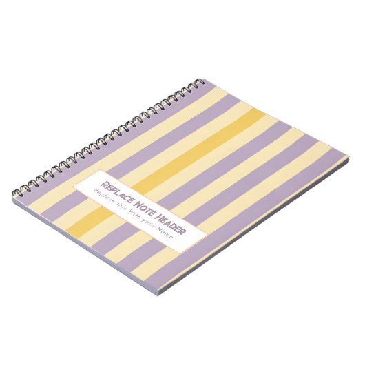 Personalized Vertical Stripe Yellow Lavender ノートブック (左側)