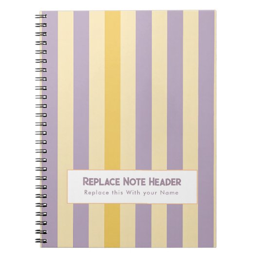 Personalized Vertical Stripe Yellow Lavender ノートブック (正面)
