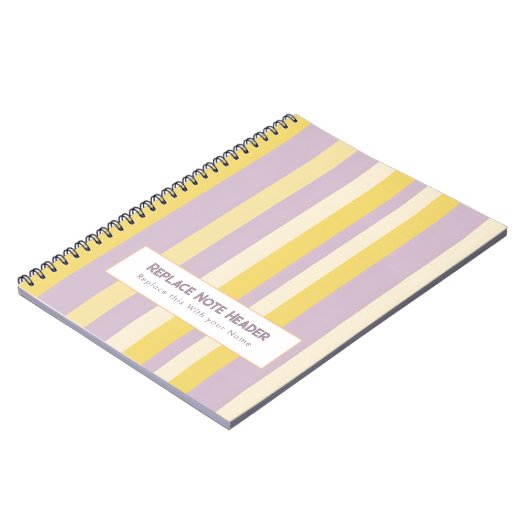 Personalized Vertical Stripe Yellow Lavender ノートブック (左側)