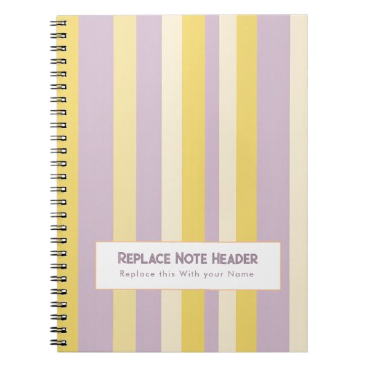 Personalized Vertical Stripe Yellow Lavender ノートブック (正面)