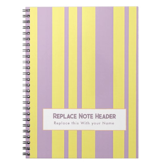 Personalized Vertical Stripe Yellow Lavender ノートブック (正面)