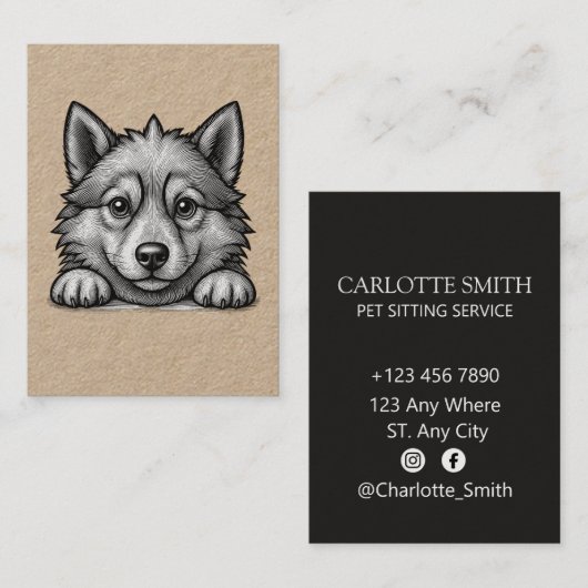 Personalized Veterinarian Husky Sketch 名刺 (正面/裏面)