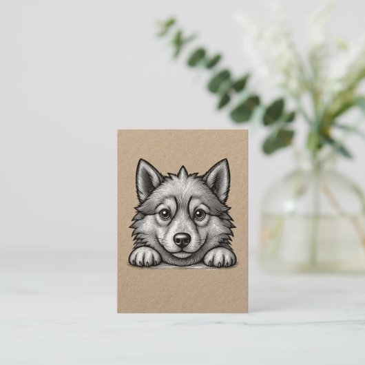 Personalized Veterinarian Husky Sketch 名刺 (スタンド正面)