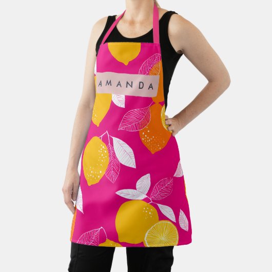 Personalized Vibrant Citrus Lemon Pattern エプロン (インサイチュ)