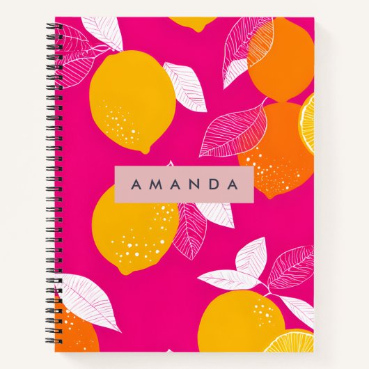 Personalized Vibrant Citrus Lemon Pattern ノートブック (正面)