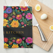 Personalized Vibrant Floral Pattern Dark キッチンタオル (四つ折り)