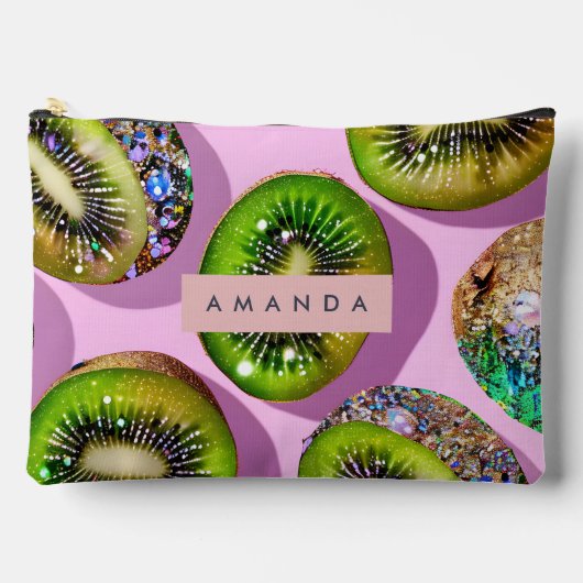 Personalized Vibrant Glitter Kiwi Pop Art Design アクセサリーポーチ (正面)