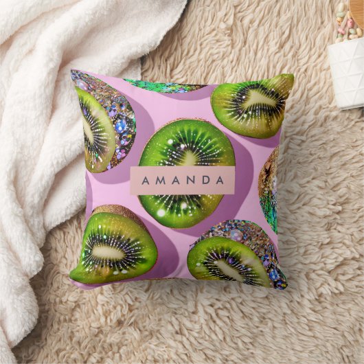Personalized Vibrant Glitter Kiwi Pop Art Design クッション (ブランケット)