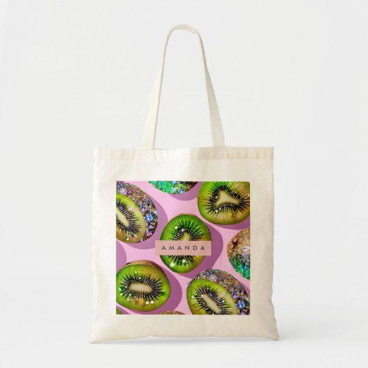 Personalized Vibrant Glitter Kiwi Pop Art Design トートバッグ (正面)