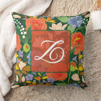 Personalized vibrant Jungle Floral Monogram  クッション