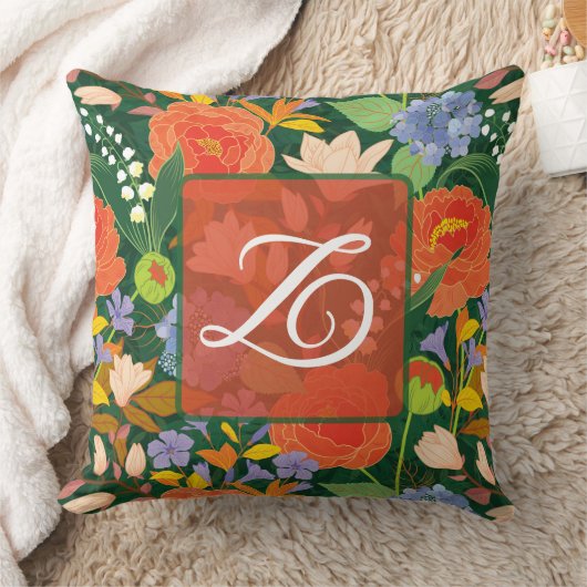 Personalized vibrant Jungle Floral Monogram  クッション (ブランケット)
