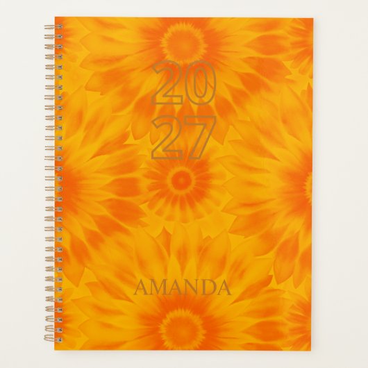 Personalized Vibrant Sunflower Orange Tie-Dye Art プランナー手帳 (正面)
