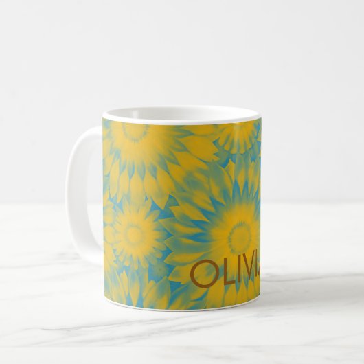 Personalized Vibrant Sunflower Tie-Dye Art コーヒーマグカップ (正面左)