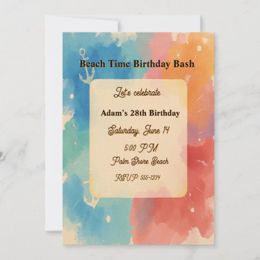 Personalized Vibrant Watercolor Beach Invitation 招待状 (正面)