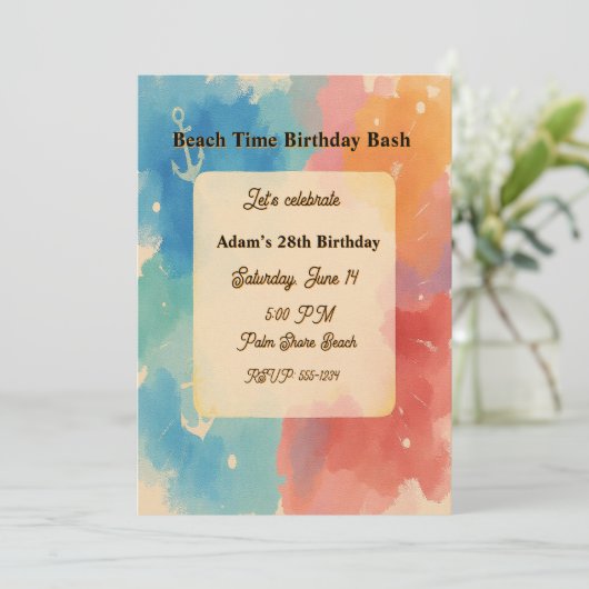 Personalized Vibrant Watercolor Beach Invitation 招待状 (スタンド正面)