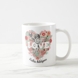 Personalized Victorian Coquette Cherub Love Heart コーヒーマグカップ