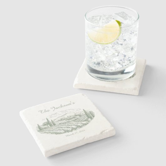 Personalized Vineyard Wedding Coasters ストーンコースター (横)