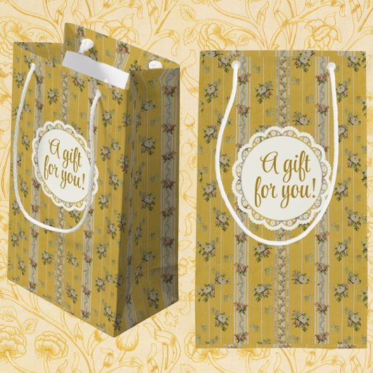 Personalized Vintage Antique Wallpaper Yellow  ミディアムペーパーバッグ