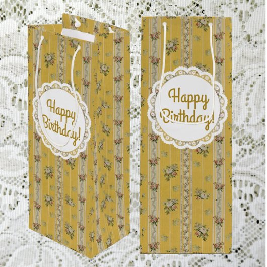 Personalized Vintage Antique Wallpaper Yellow  ワインギフトバッグ
