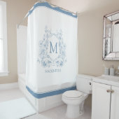 Personalized Vintage Blue Monogram Shower Curtain シャワーカーテン (インサイチュ)